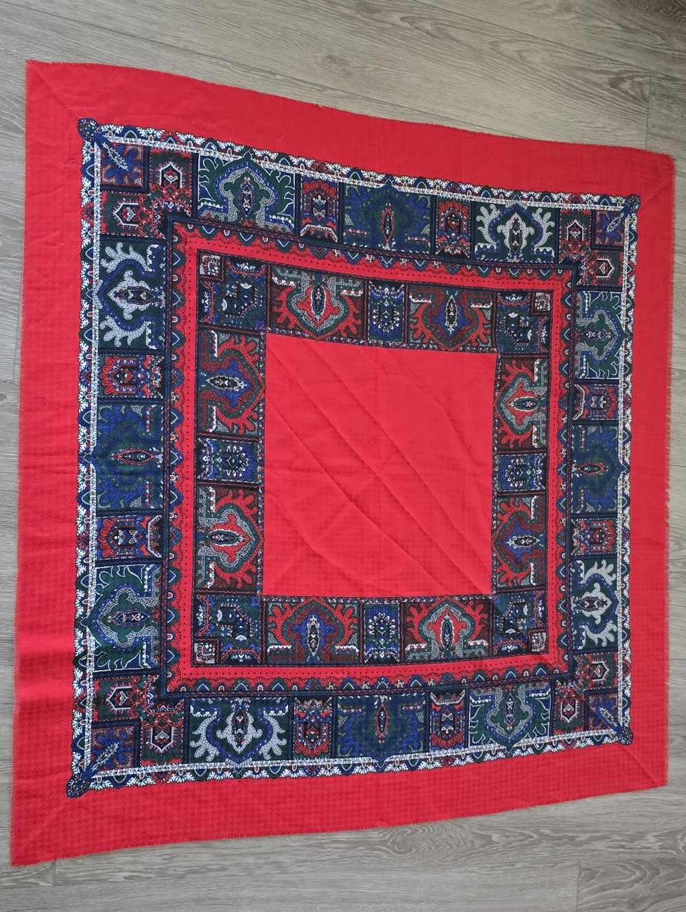 Vintage Paisley Scarf Red Blue Large Square Wrap Boho Festival 46”